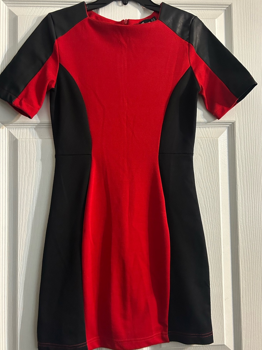 Leather Sleeve Colorblock Mini Dress